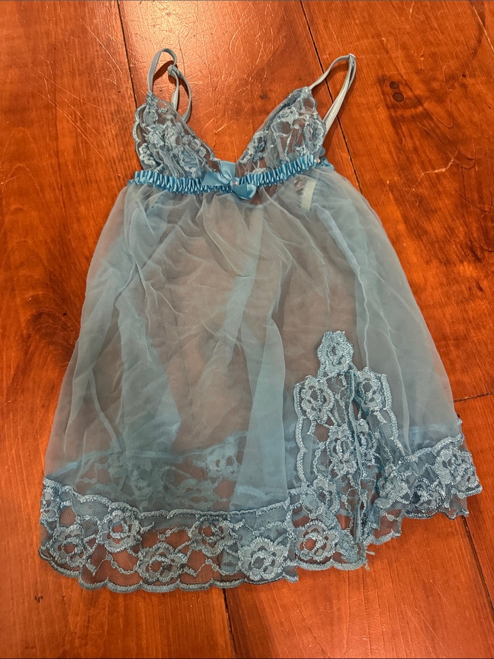 Frederick's of Hollywood Light Blue Lace Sheer Babydoll Chemise